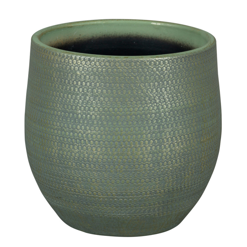 Cache-pot Boaz, en grès, coloris vert - D. 16xH. 1