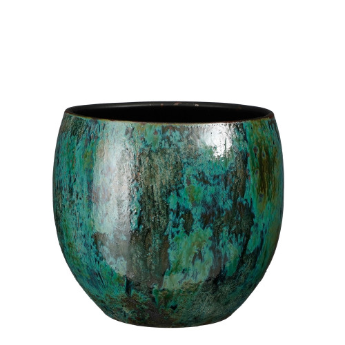 Cache-pot Loren en terre cuite, coloris bleu - H.
