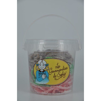 Lacets acidulés fraise, pomme,cola: seau,250g