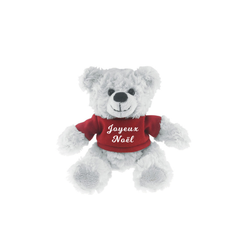 Ours blanc avec Tee shirt Joyeux Noël 15 cm