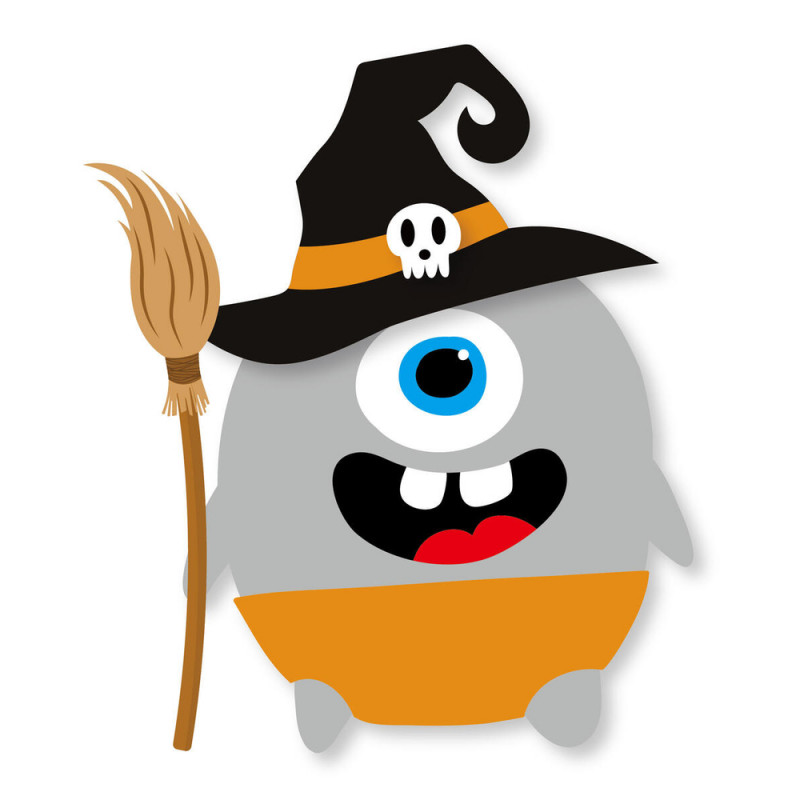 Kit DIY d'Halloween, Sorcière et son balai en pomp