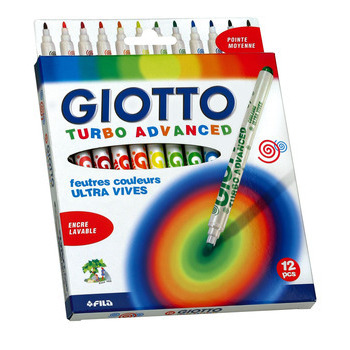 Feutres Giotto Turbo Advanced x 12, dans étui avec