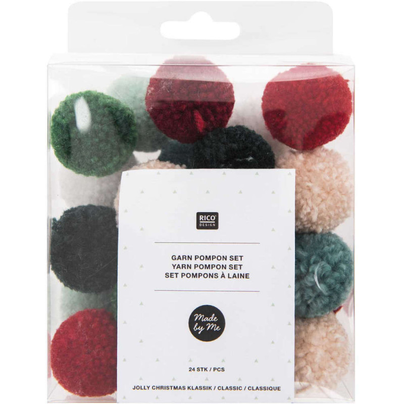 Pompons rouge et vert 30 mm