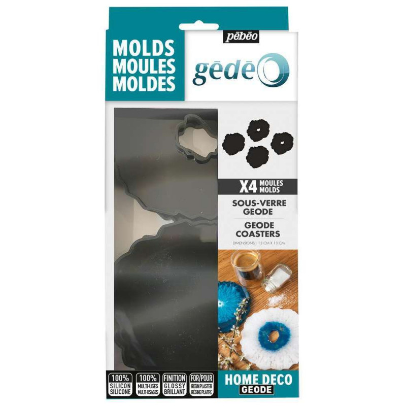 4 moules dessous de verre en silicone - géode - 13
