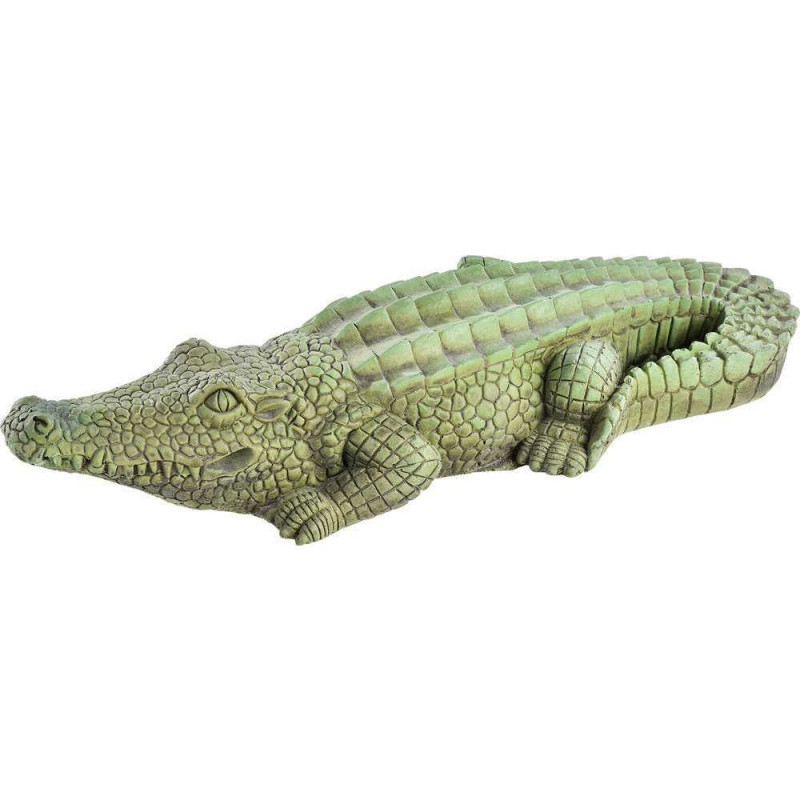 Statue zen crocodile en béton ciré verte - L. 35 c