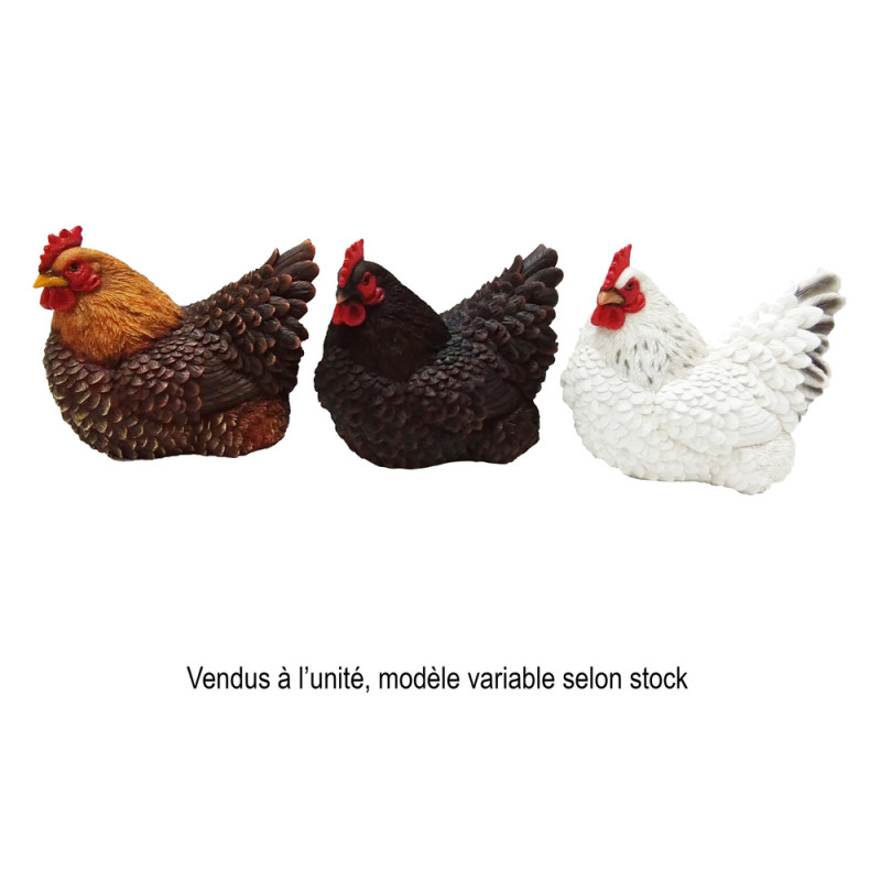 Poule couchée en résine, vente à l'unité - L. 25xl