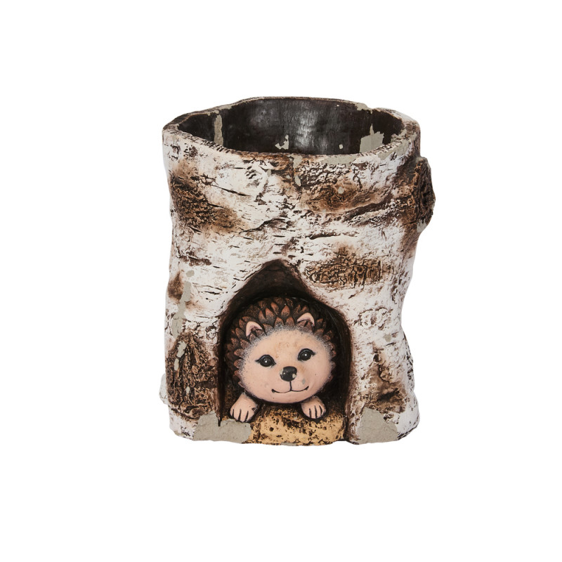 Jardinière fantaisie : souche hérisson - H. 18,5cm