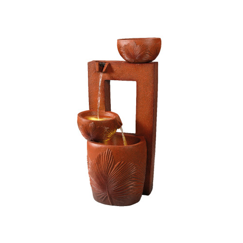 Fontaine LED à étages en polyrésine, coloris brun