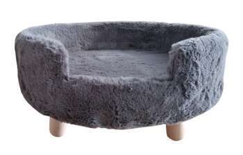 Sofa chien Dalvy : fourrure synthétique, gris