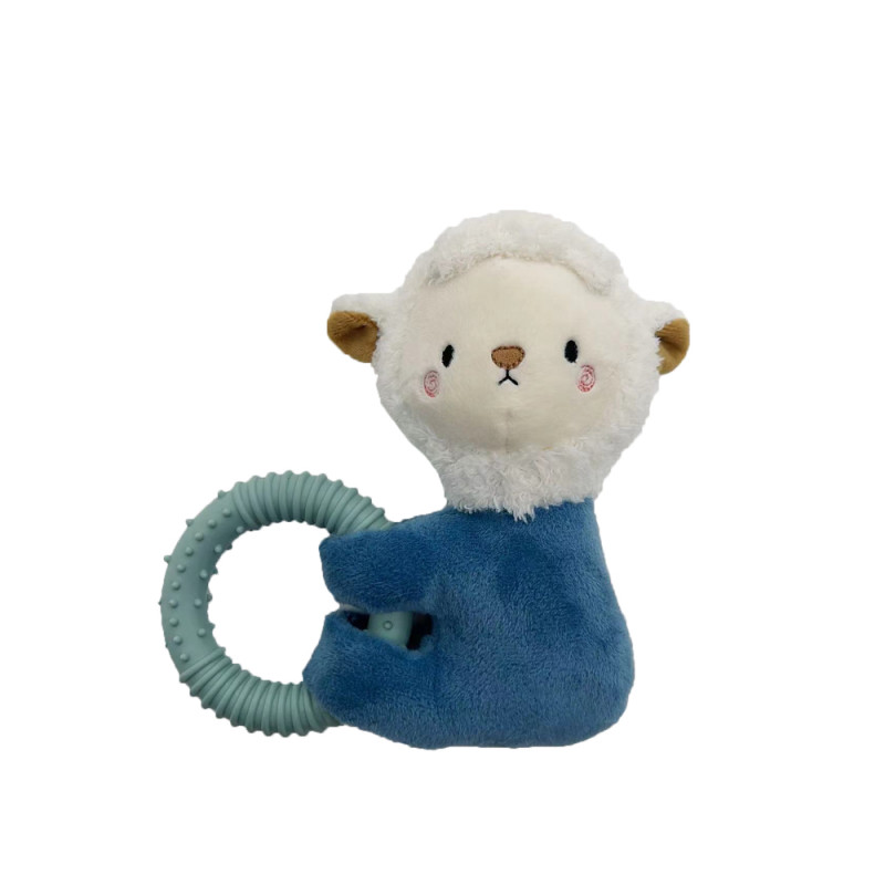Jouet pour chiot : peluche mouton bleu avec hochet