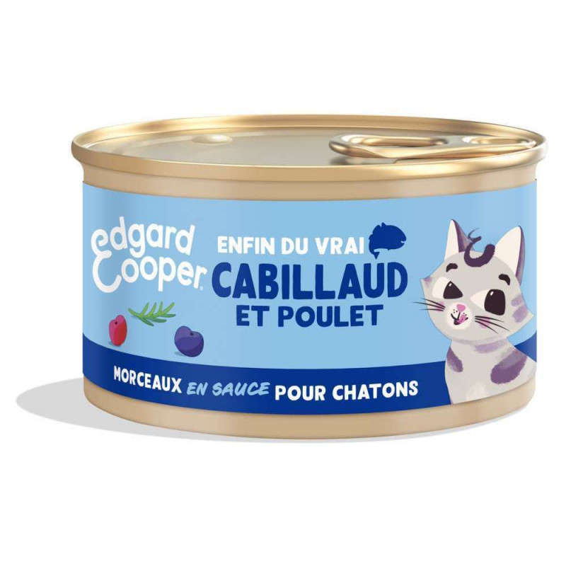 Morceaux cabillaud/poulet chaton : boîte, 85g