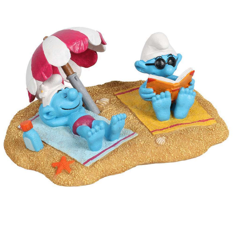 Décor d'aquarium, les Schtroumpfs à la plage pour