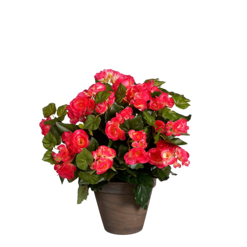 Plante artificielle en pot 'Bégonia', coloris rose