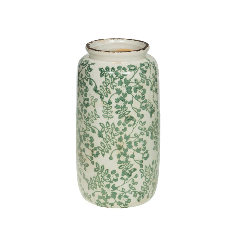 Vase à fleurs tamponné , coloris vert - D. 15cm