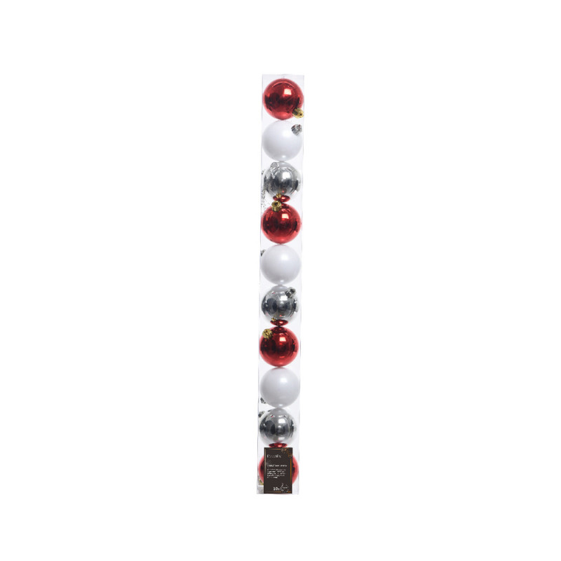Boule de noël incassable blanc rouge argent D 6 cm