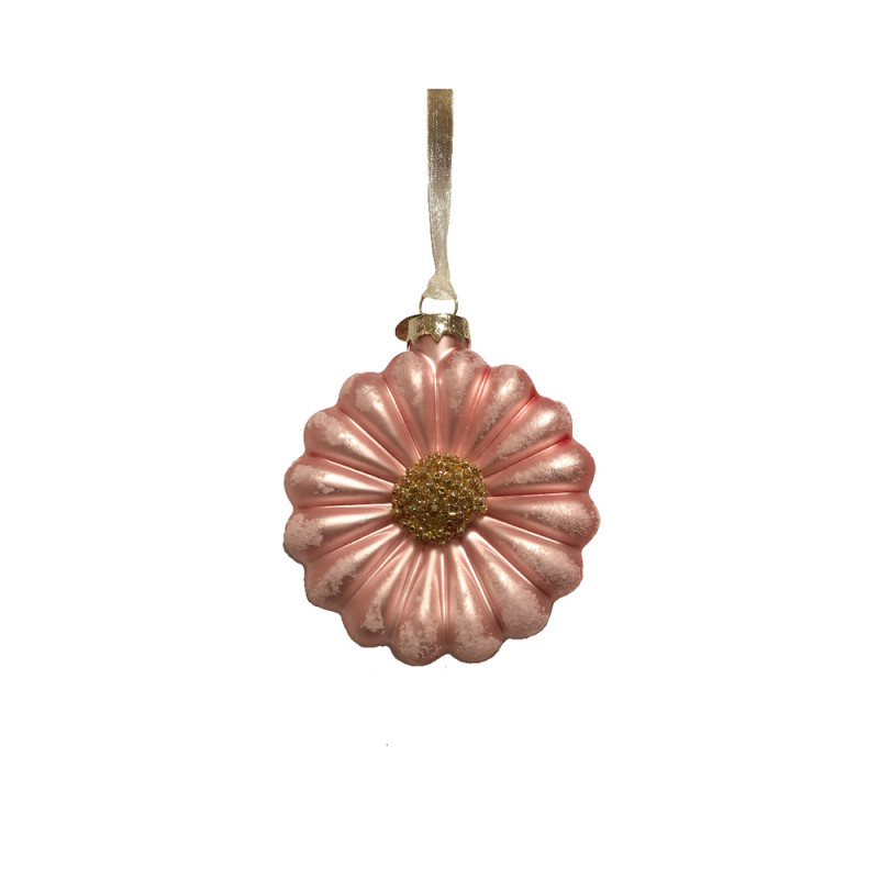 Suspension fleur verre rose paillettes