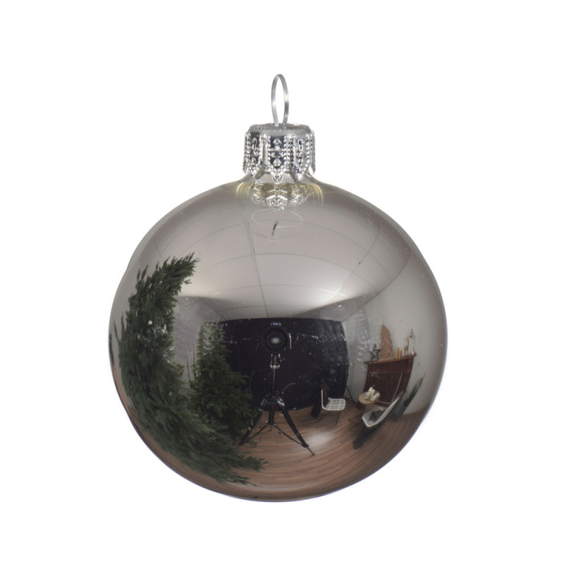 Boule de Noël en verre brillant, coloris argent -