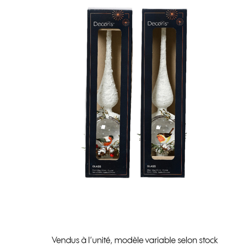 Cimier de sapin de Noël en verre, blanc - H. 31cm