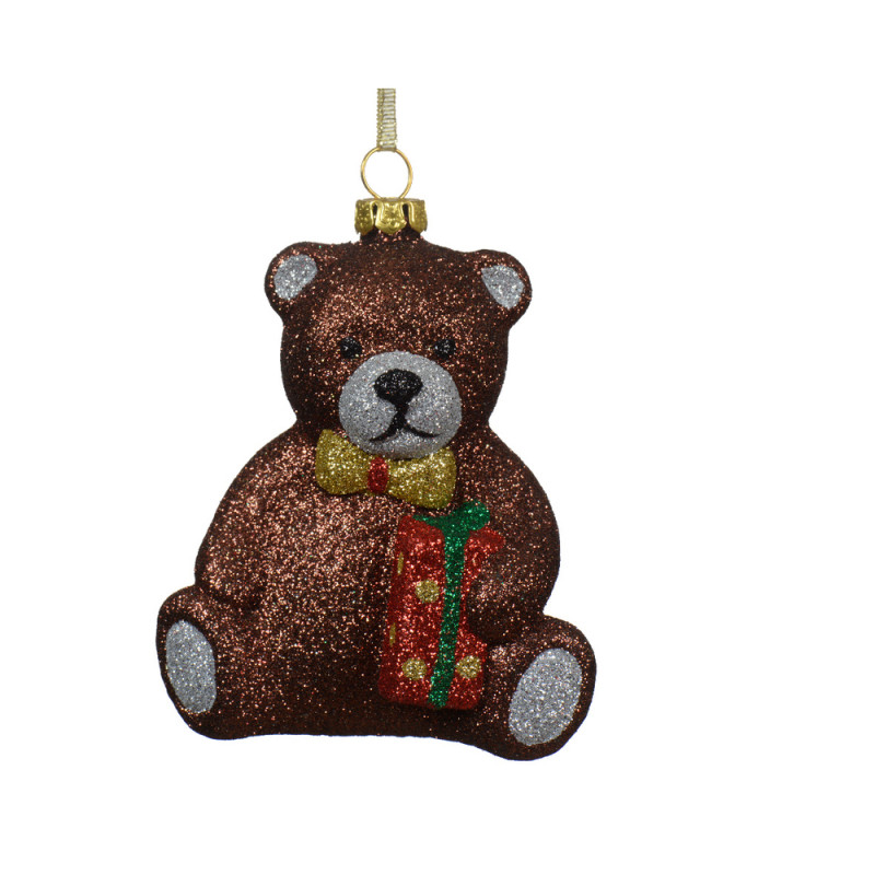 Suspension de Noël : figurine pailletée ours brun