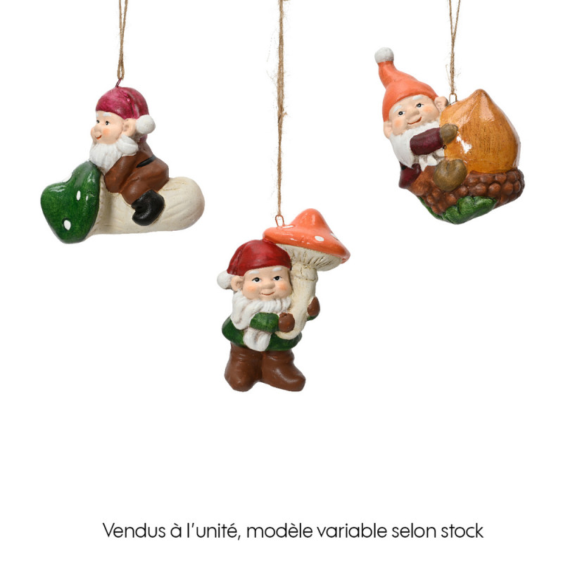 Suspension de Noël : gnome en terre cuite - 6,1x5x