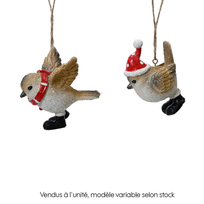 Suspension de Noël : oiseau en résine avec écharpe