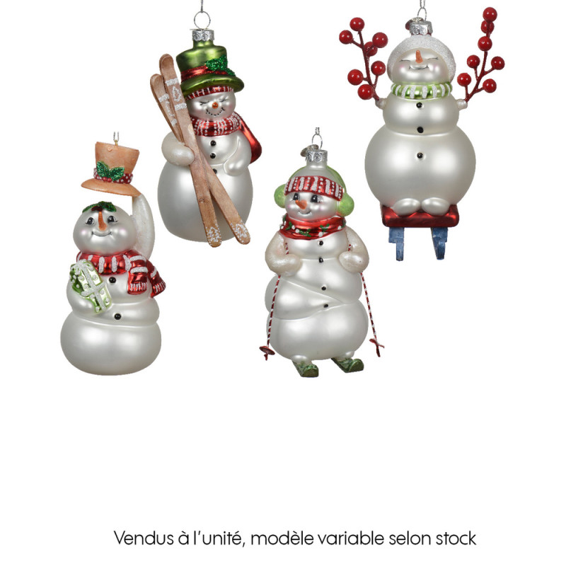 Suspension bonhomme neige verre 13x8. 8 H13cm