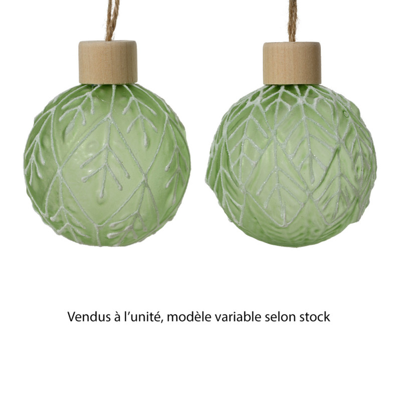 Boule de Noël en verre : motif feuillage, coloris