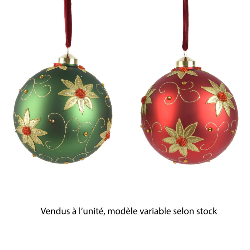 Boule de Noël en verre : fleurs et sequins, colori