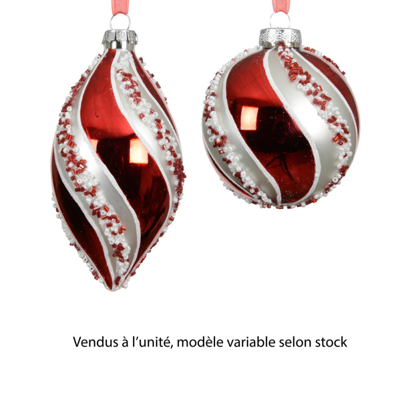 Boule de Noël en verre : motif torsade, coloris ro