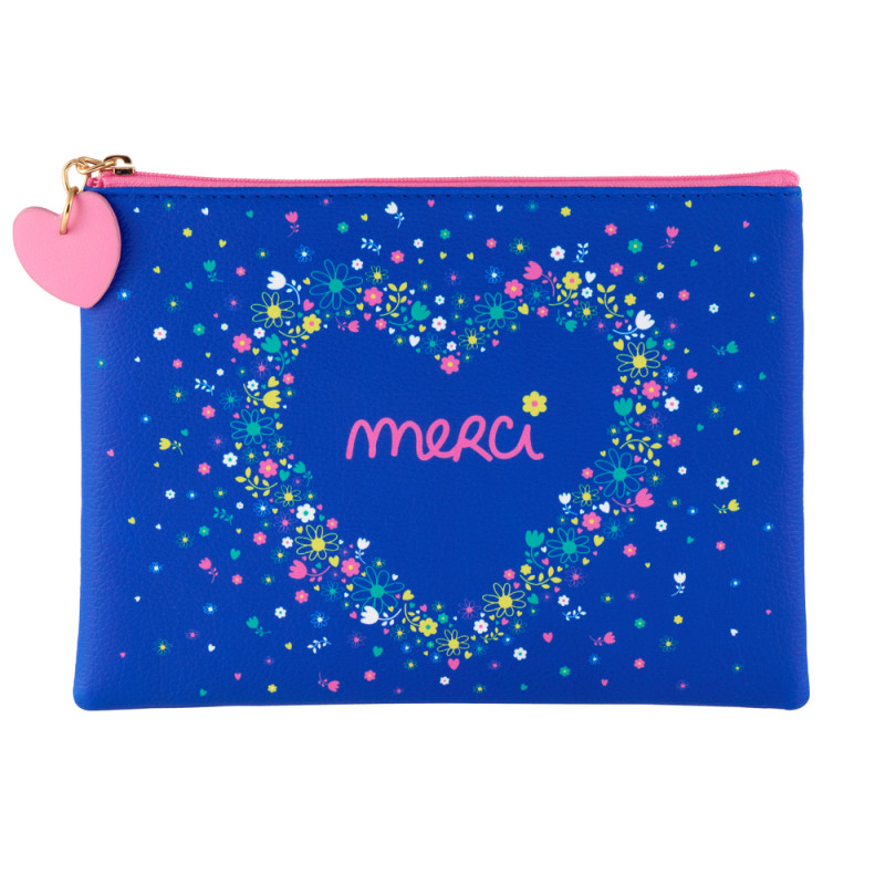 Trousse 'Merci', coloris bleu - L. 20xl. 14,5cm