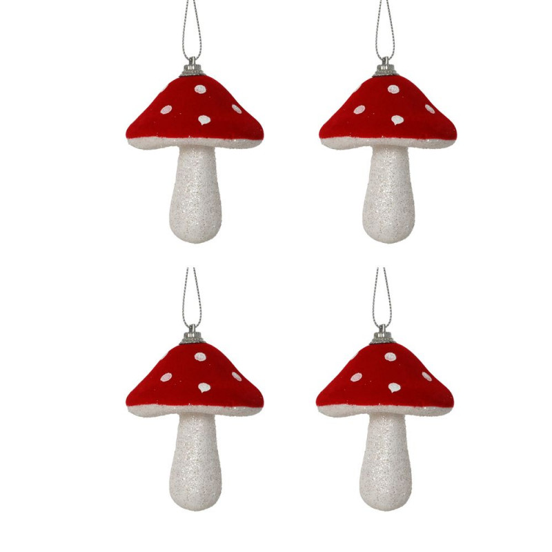 Lot de 4 boules de Noël en mousse 'Champignon', co