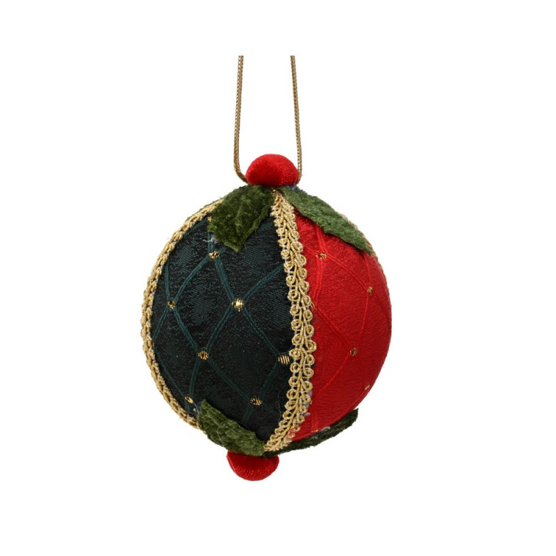 Boule de Noël en velours, coloris rouge et vert -