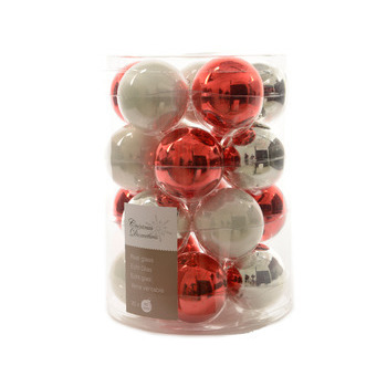Assortiment 20 boules de Noël, coloris rouge/blanc