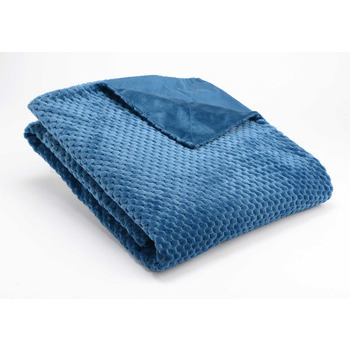 Plaid Damier : polyester, bleu, L.170xl.130cm