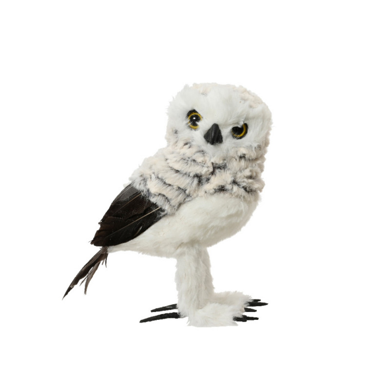 Chouette fourrure artificielle H. 21cm