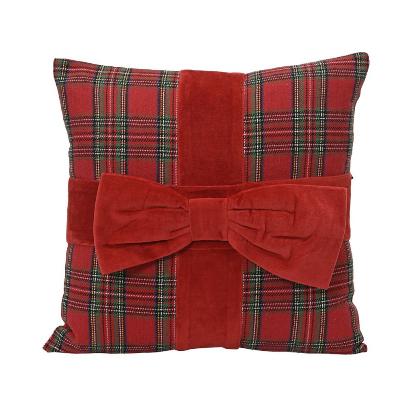 Coussin motif tartan avec nud, coloris rouge - L.