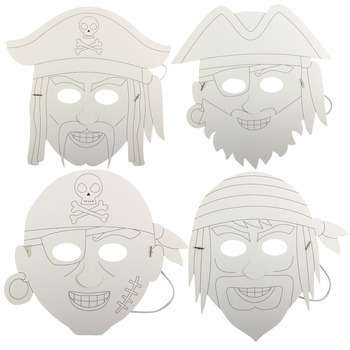 4 masques en carton : pirate, L.30cm