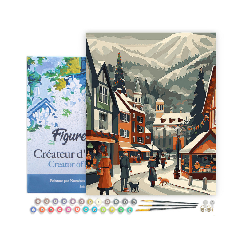 Peinture par numéro 'Marché de Noël dans la vallée