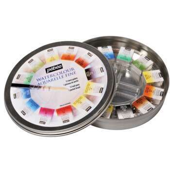 Boîte ronde d'aquarelle Fine: 12 1/2 godets + pinc