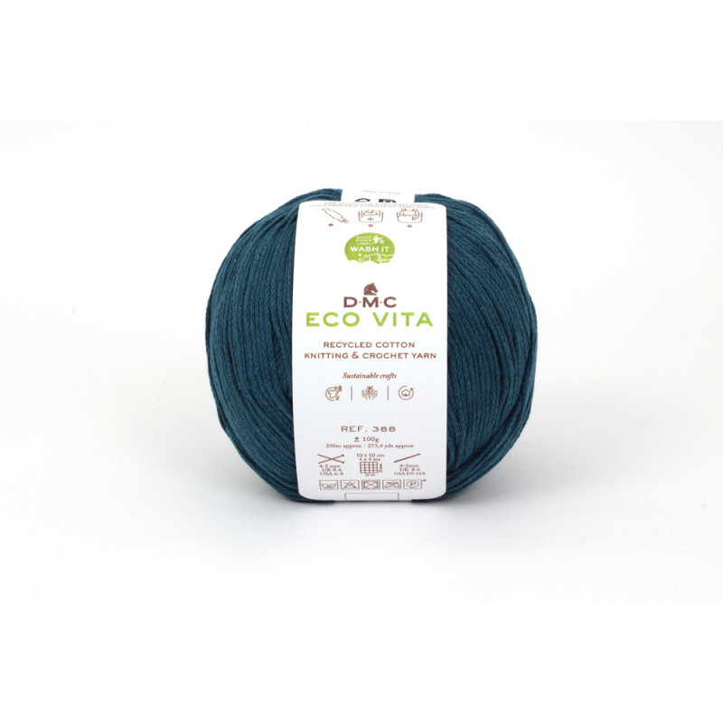 Fil Eco Vita coton recyclé bleu pour aiguilles/cro