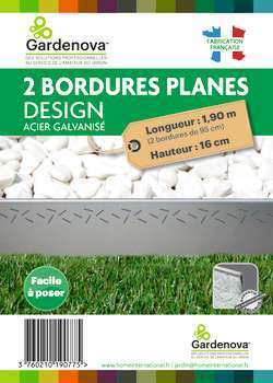 Bordures (x2) planes Design acier galva, H. 16cm x