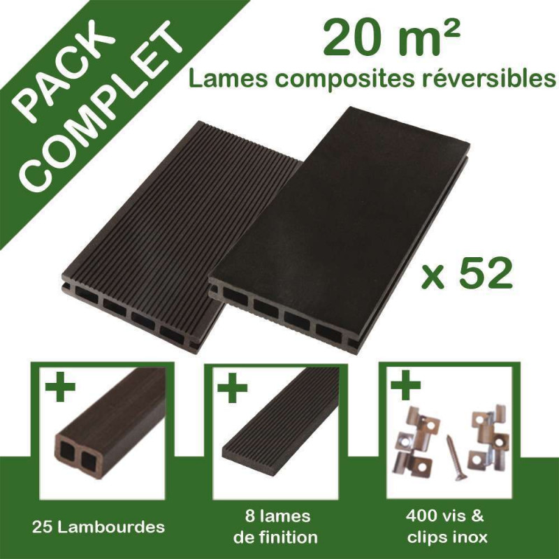Pack terrasse 20m2 : composite anthracite