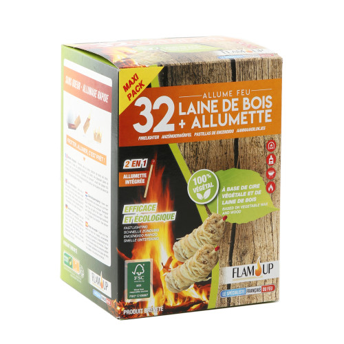Allume-feu Flam'Up 32 laines de bois + allumette