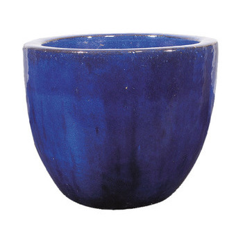 Pot Oeuf bas en grès émaillé, bleu Ø 47 x H. 39 cm