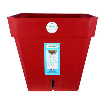 Pot carré : réserve d?eau, rouge, L49xH45cm