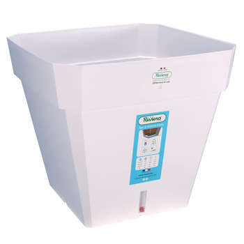 Pot carré : réserve d?eau, blanc, L39xH36cm