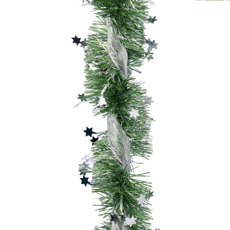 Guirlande verte étoile argente ruban argente L. 2m