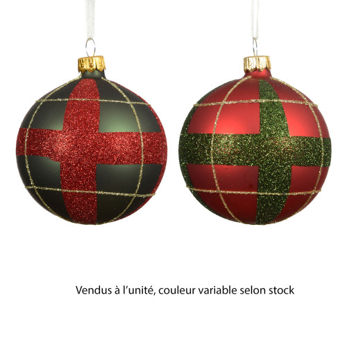 Boule de Noël en verre : motif écossais, coloris v