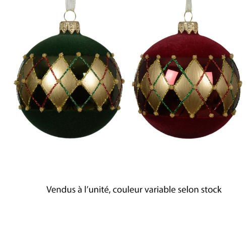 Boule de Noël en verre, coloris velours bordeaux/v