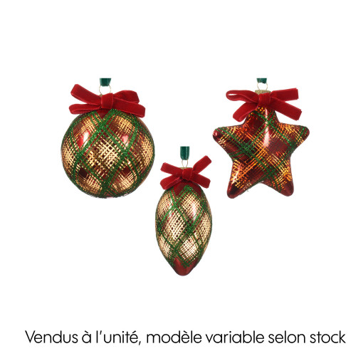 Suspension motif écossais en verre - coloris mixte